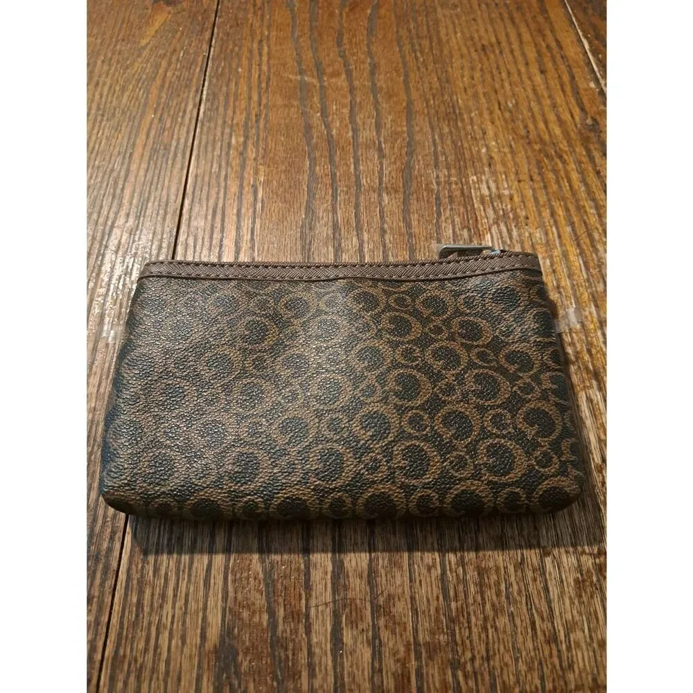 Guess Brown Zipper Clutch Wallet Makeup Bag PVC Polyester Lining Travel Pouch